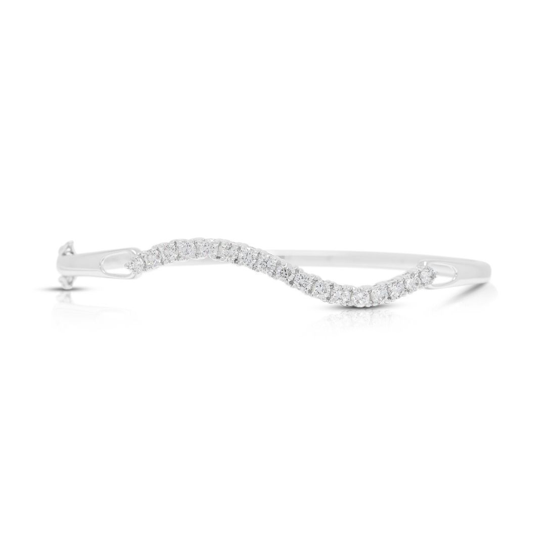 Refined 1ct Diamonds Wave Bangle in 18K White Gold