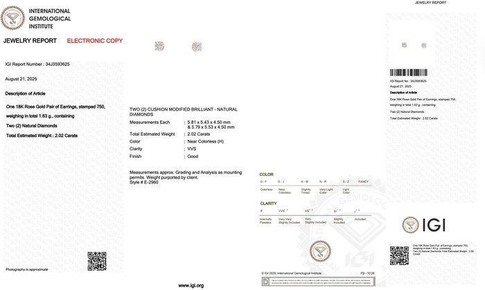 Refined 2.02ct Diamonds Stud Earrings in 18k Rose Gold - IGI Certified