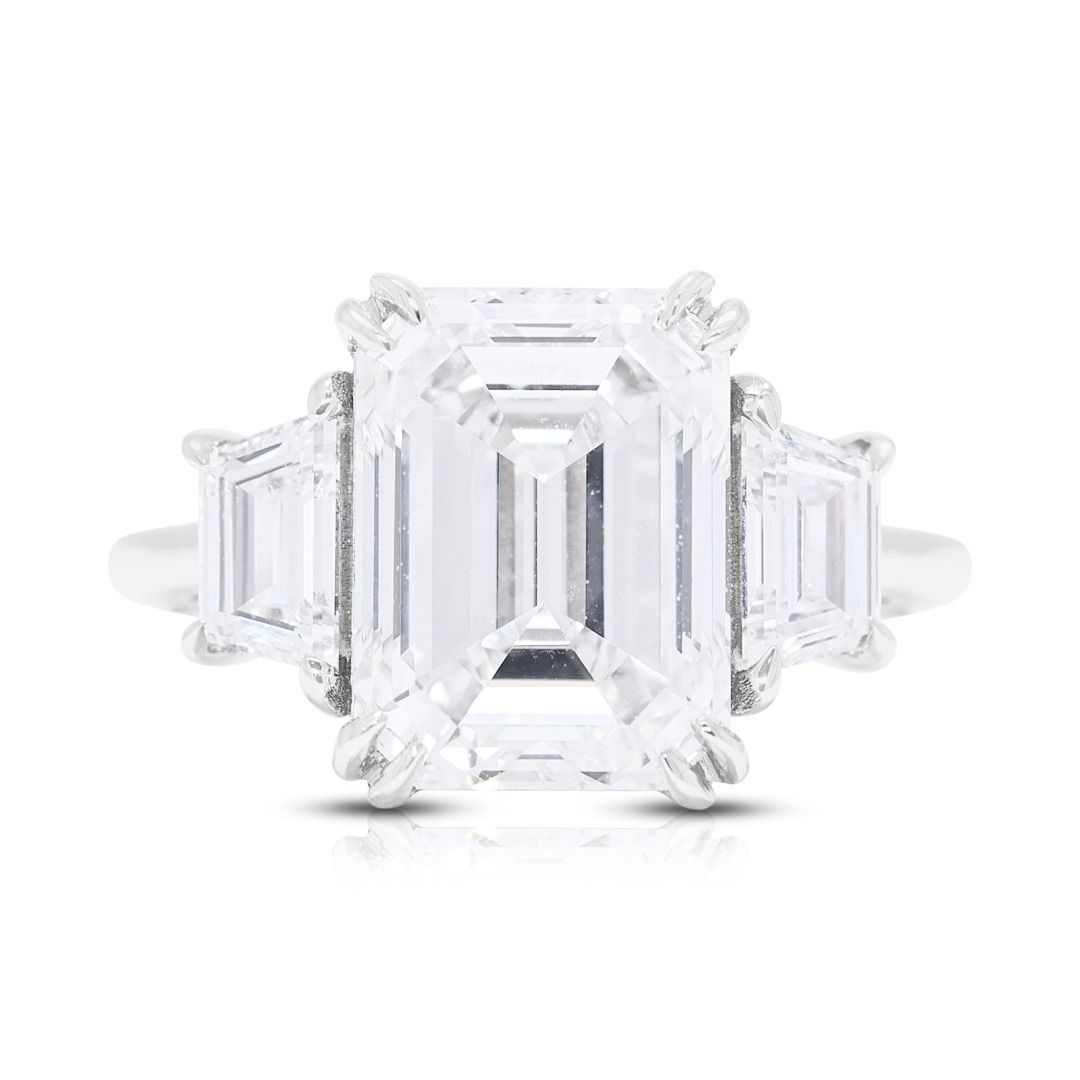 Refined 3.57ct Emerald & Trapezoid Diamond Ring in 18K White Gold - GIA Certified