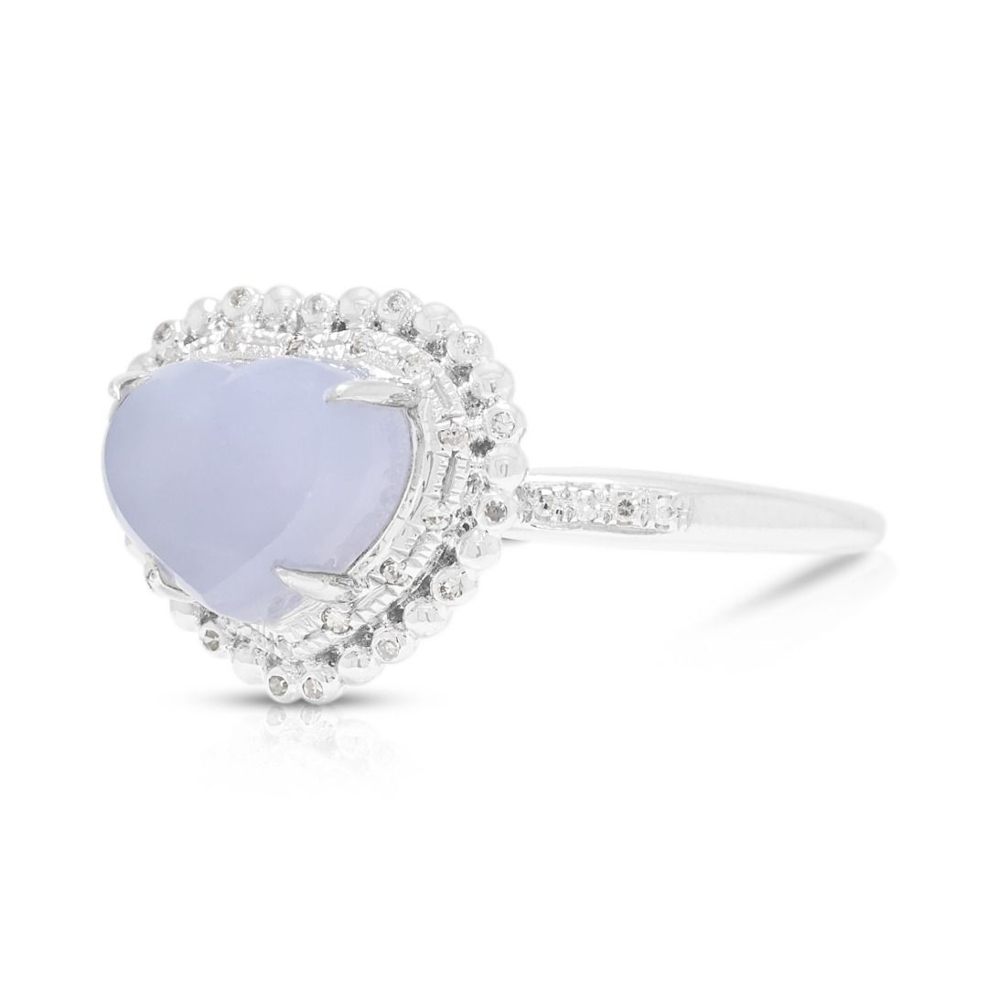 Refined Purple Jade & 0.19ct Diamond Halo Pave Ring in 18K White Gold