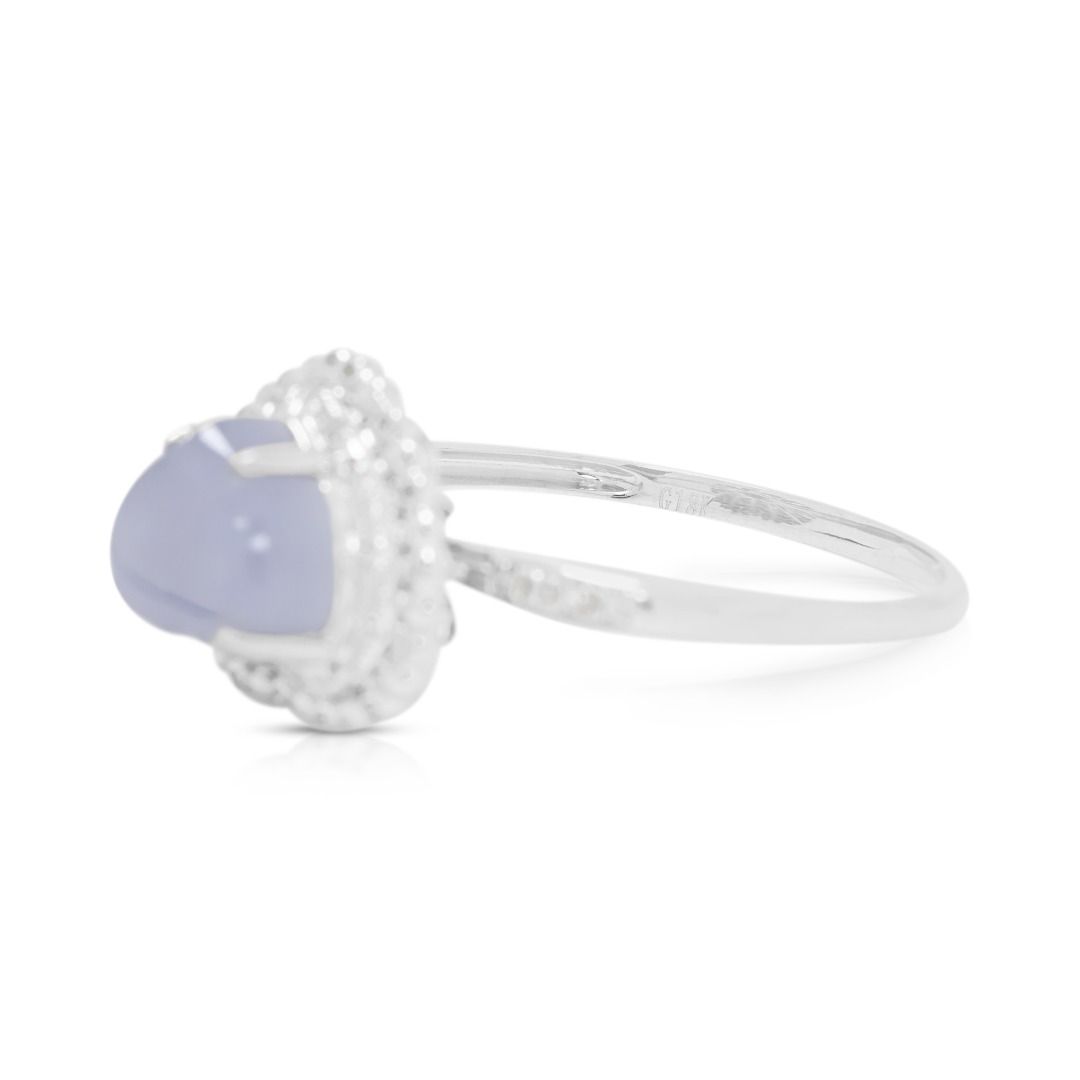 Refined Purple Jade & 0.19ct Diamond Halo Pave Ring in 18K White Gold