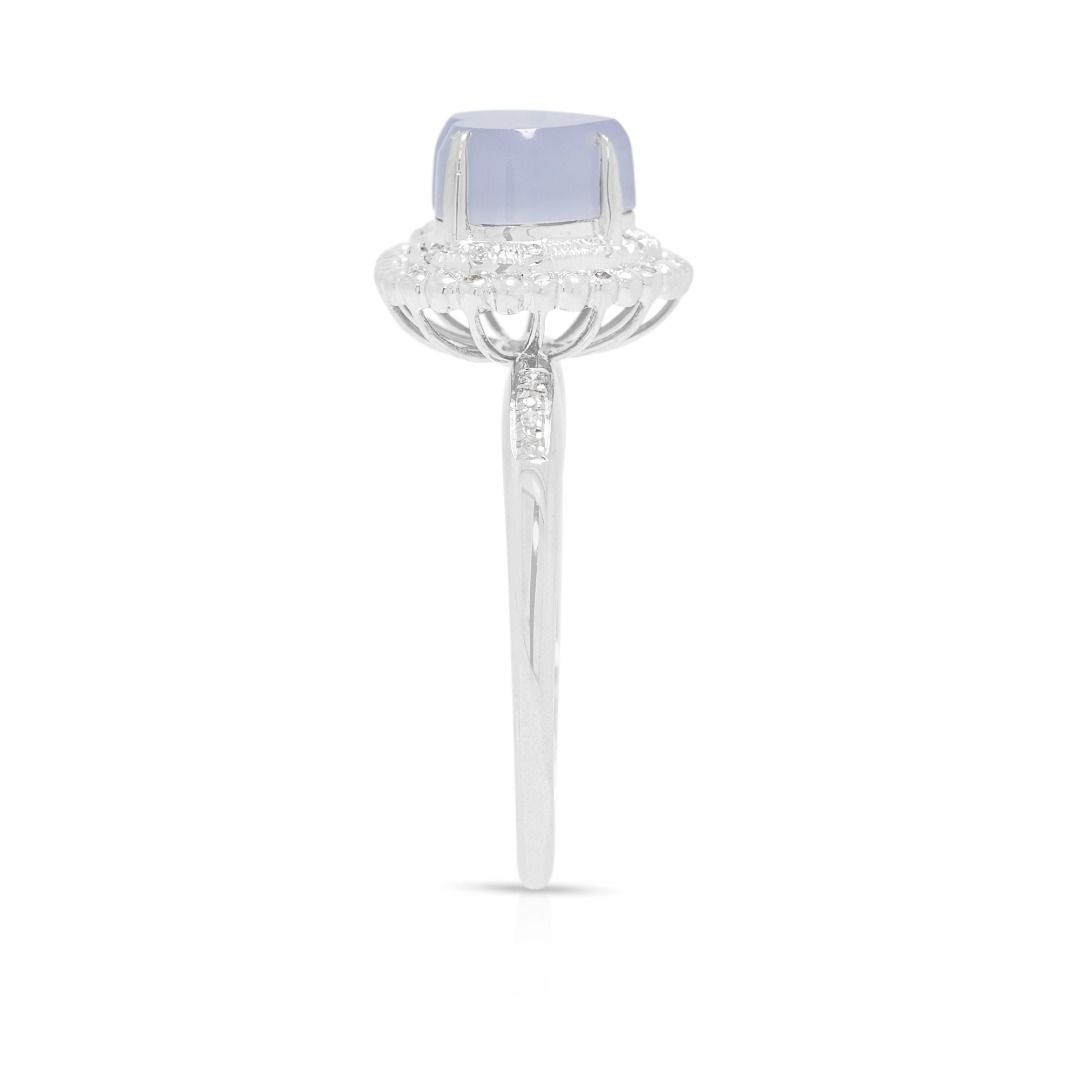 Refined Purple Jade & 0.19ct Diamond Halo Pave Ring in 18K White Gold