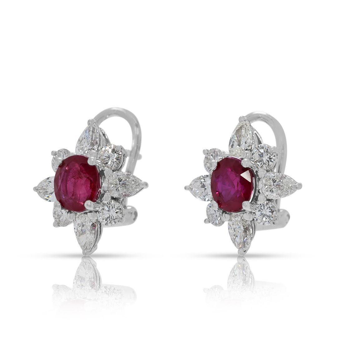 Regal 1.36ct Ruby & Diamond Earrings in 18K White Gold
