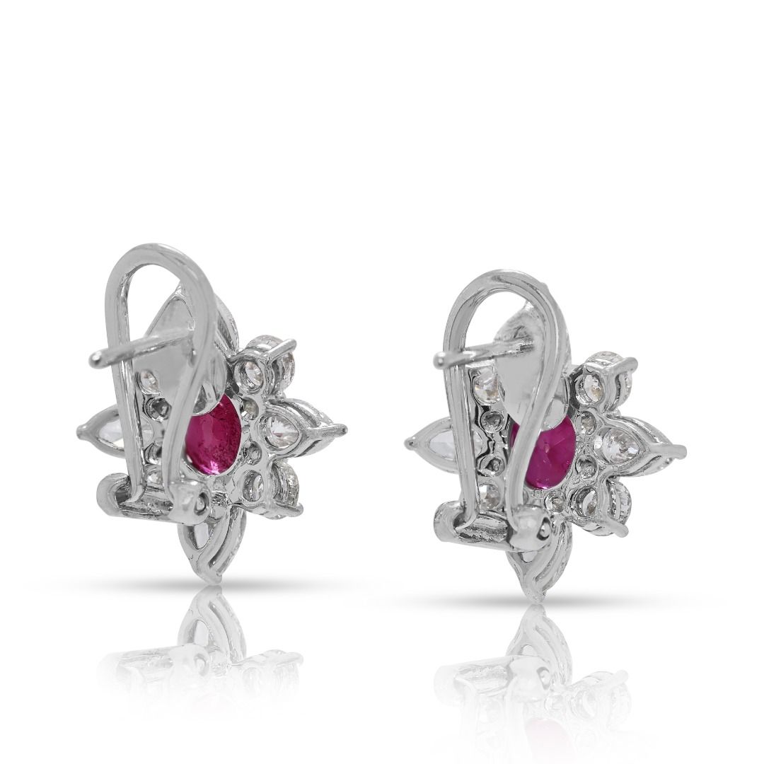 Regal 1.36ct Ruby & Diamond Earrings in 18K White Gold