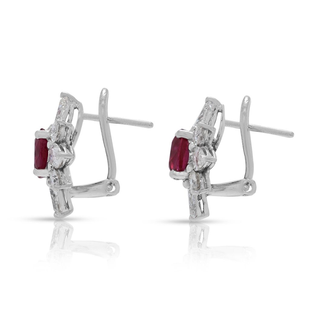 Regal 1.36ct Ruby & Diamond Earrings in 18K White Gold