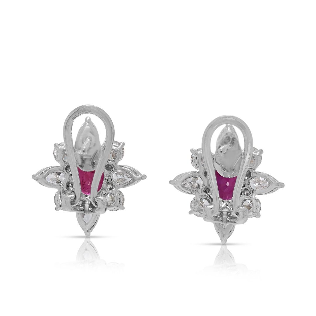 Regal 1.36ct Ruby & Diamond Earrings in 18K White Gold
