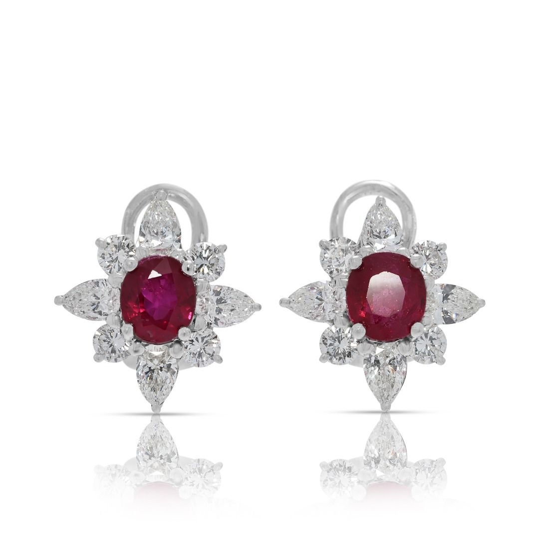 Regal 1.36ct Ruby & Diamond Earrings in 18K White Gold