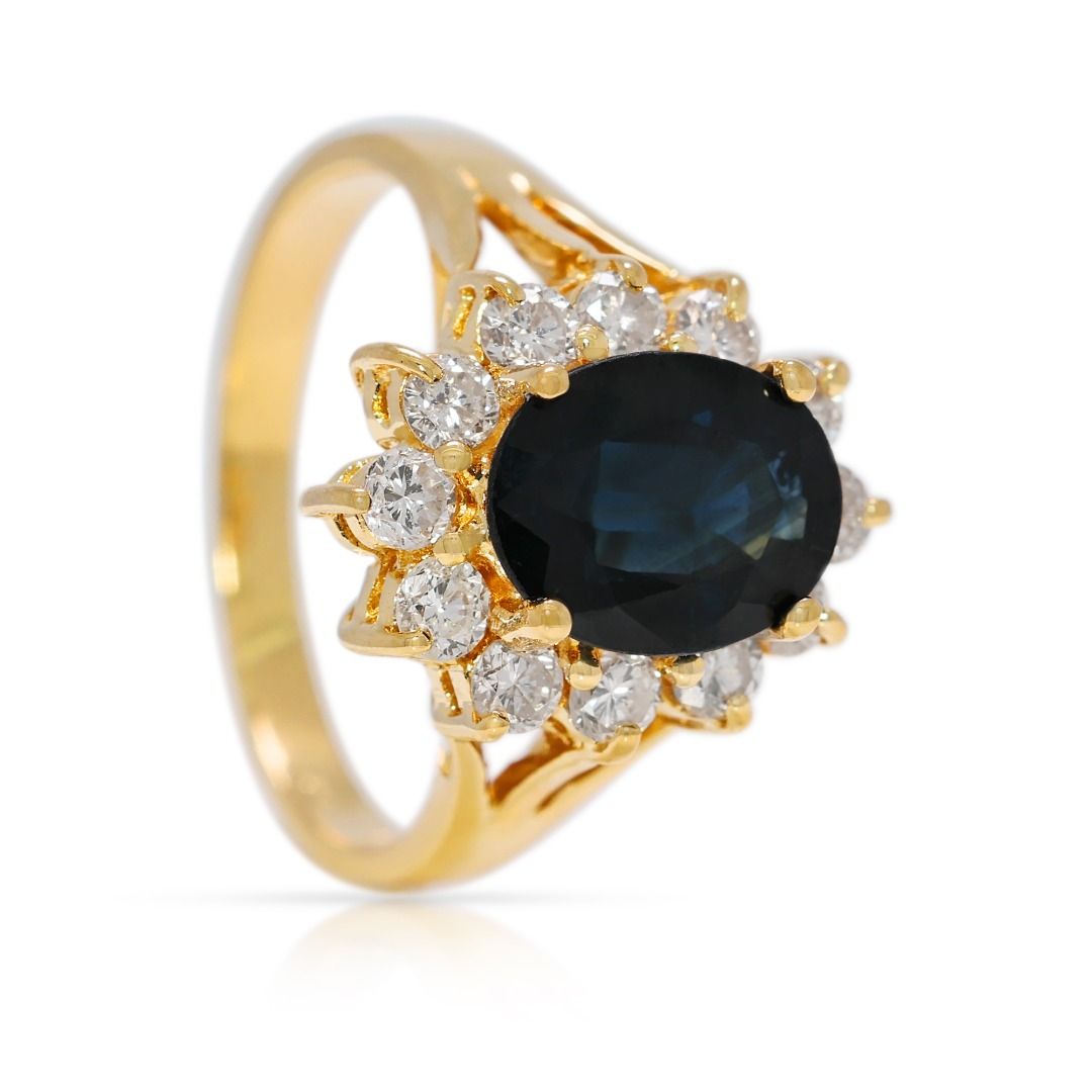 Regal 1.62ct Natural Blue Sapphire and Diamond Halo 18k Gold Ring