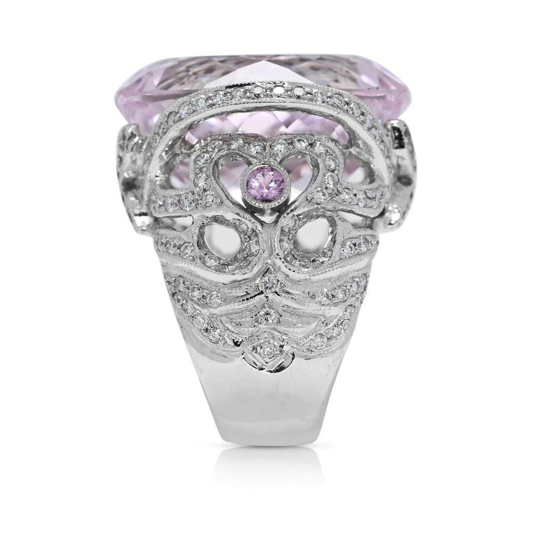 Regal 29.2ct Kunzite and Natural Diamonds Big Ring in 18K White Gold - NGI Certified