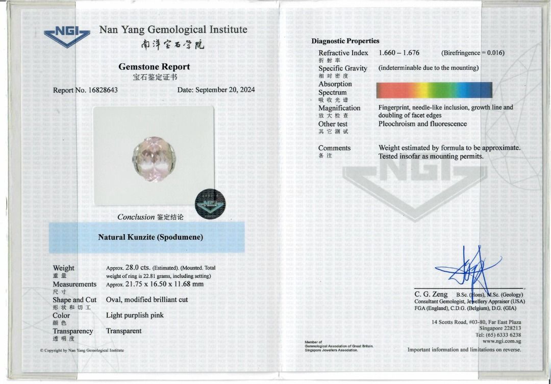 Regal 29.2ct Kunzite and Natural Diamonds Big Ring in 18K White Gold - NGI Certified