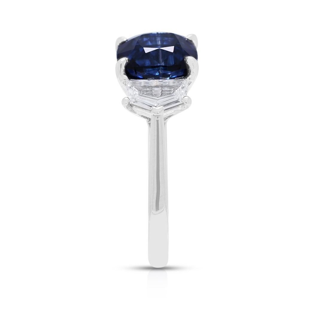 Regal 2.51ct Blue Unheated Sapphire & 0.80ct Diamond Ring in 18K White Gold (New) - NGI Certified