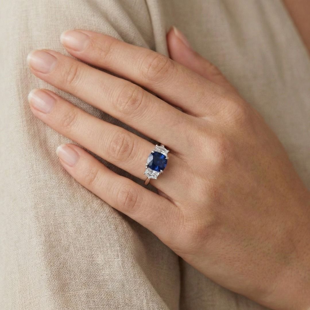 Regal 2.51ct Blue Unheated Sapphire & 0.80ct Diamond Ring in 18K White Gold (New) - NGI Certified