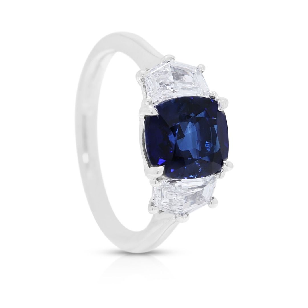 Regal 2.51ct Blue Unheated Sapphire & 0.80ct Diamond Ring in 18K White Gold (New) - NGI Certified