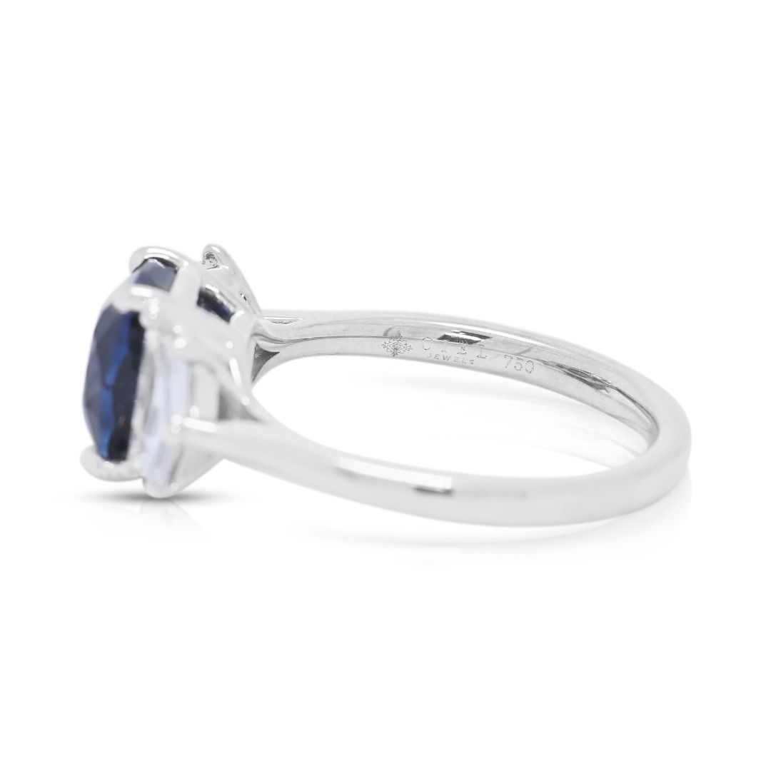 Regal 2.51ct Blue Unheated Sapphire & 0.80ct Diamond Ring in 18K White Gold (New) - NGI Certified