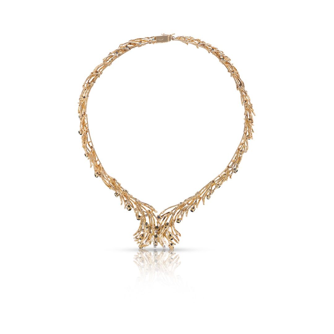 Regal 8.41ct Sapphire & Natural Diamond 18K Yellow Gold Necklace