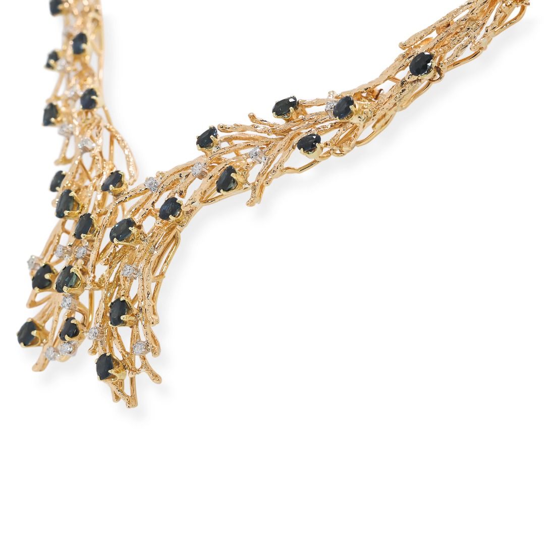 Regal 8.41ct Sapphire & Natural Diamond 18K Yellow Gold Necklace