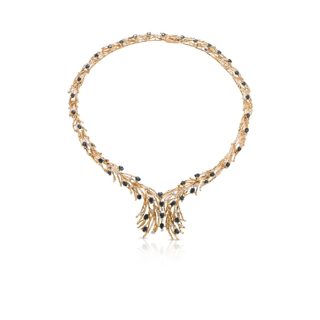 Regal 8.41ct Sapphire & Natural Diamond 18K Yellow Gold Necklace