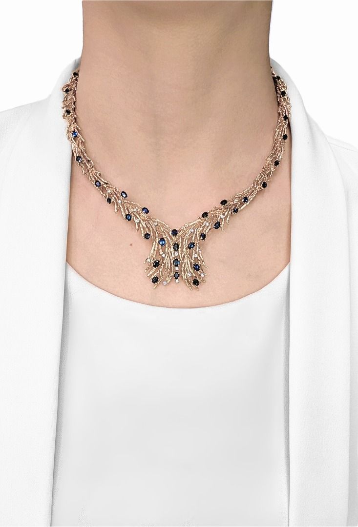 Regal 8.41ct Sapphire & Natural Diamond 18K Yellow Gold Necklace