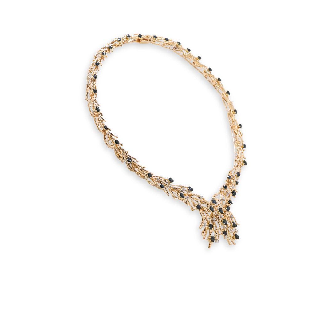 Regal 8.41ct Sapphire & Natural Diamond 18K Yellow Gold Necklace