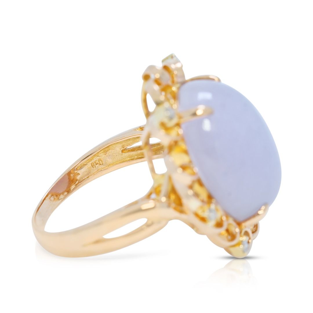 Regal Type A Purple Jadeite & 1.20ct Diamond Ring in 20K Yellow Gold - NGI Certified