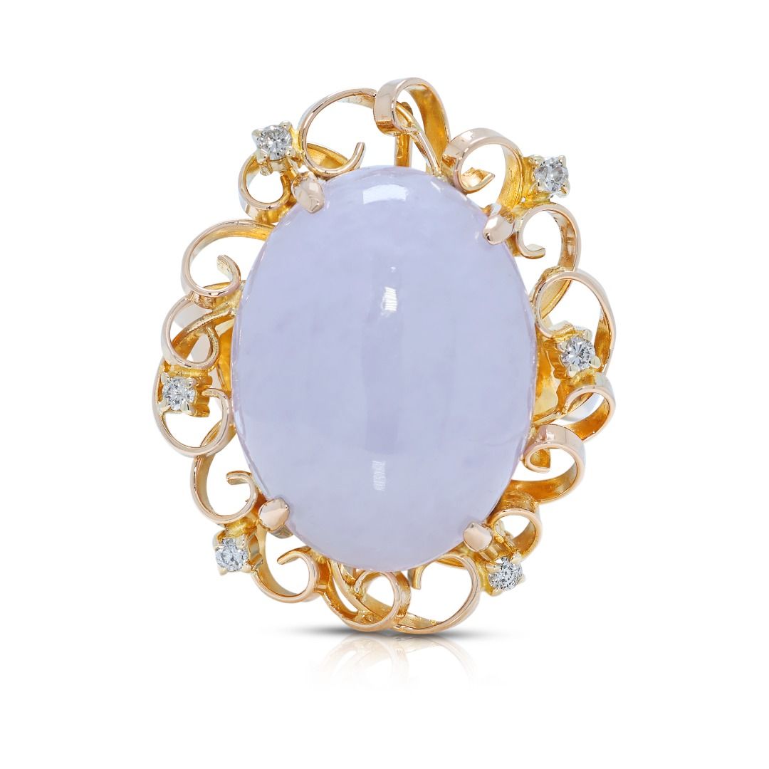 Regal Type A Purple Jadeite & 1.20ct Diamond Ring in 20K Yellow Gold - NGI Certified