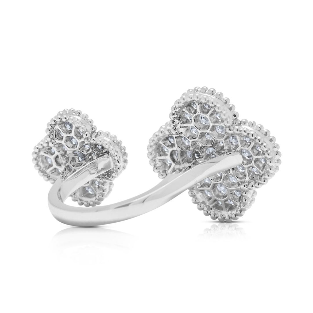 Resplendent 1.38ct Natural Diamond Quatrefoil 18k White Gold Ring