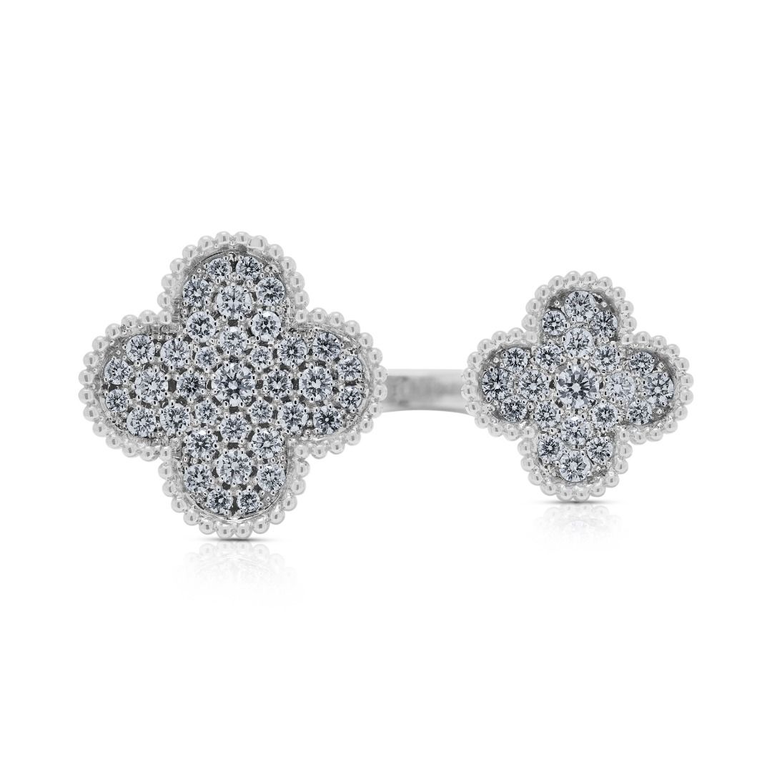 Resplendent 1.38ct Natural Diamond Quatrefoil 18k White Gold Ring