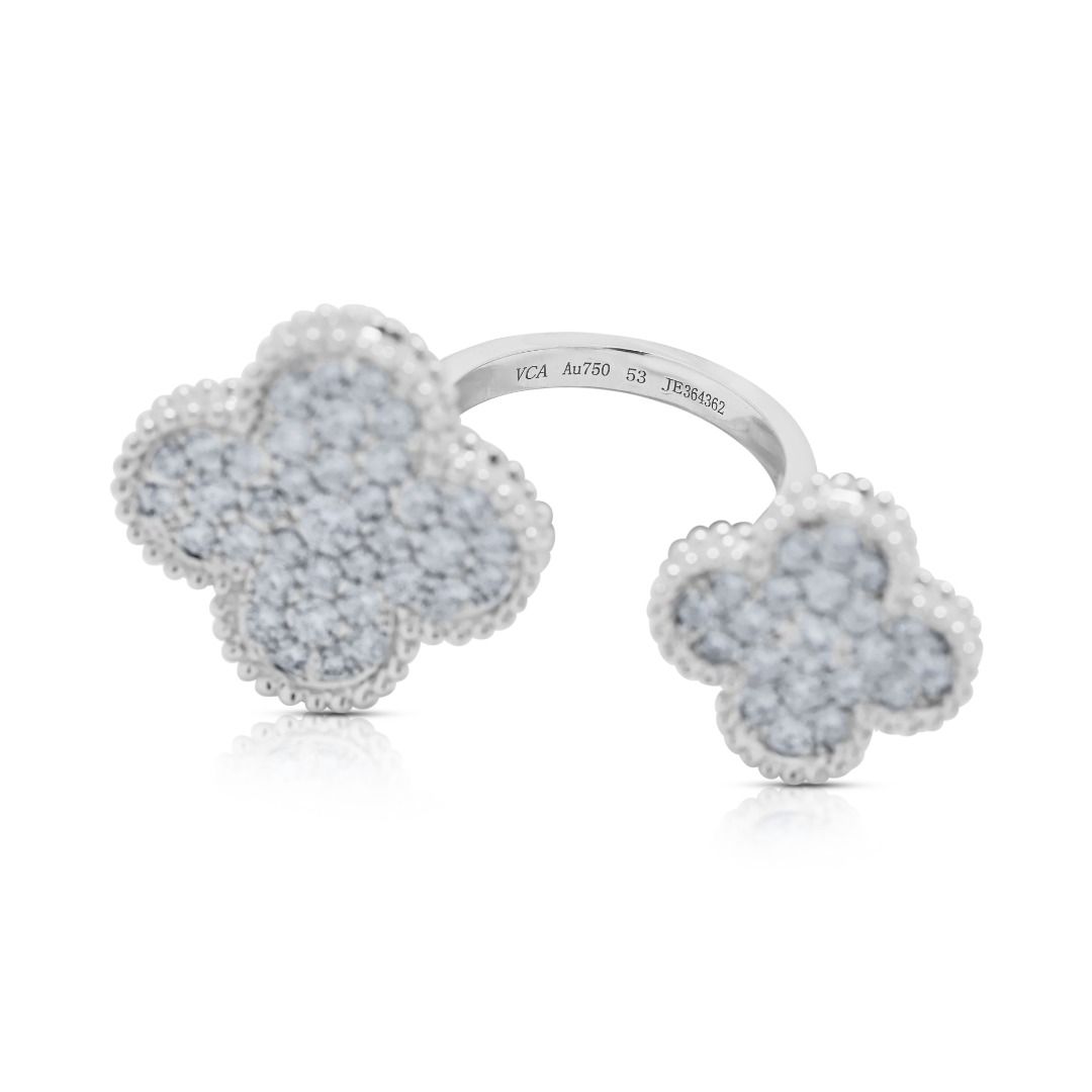 Resplendent 1.38ct Natural Diamond Quatrefoil 18k White Gold Ring