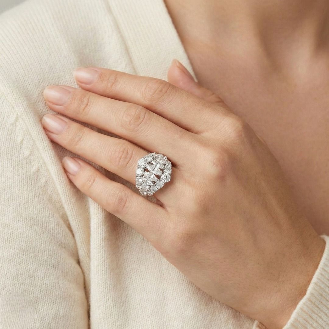 Resplendent 2.41ct Natural Diamond Cluster Statement Ring in Platinum