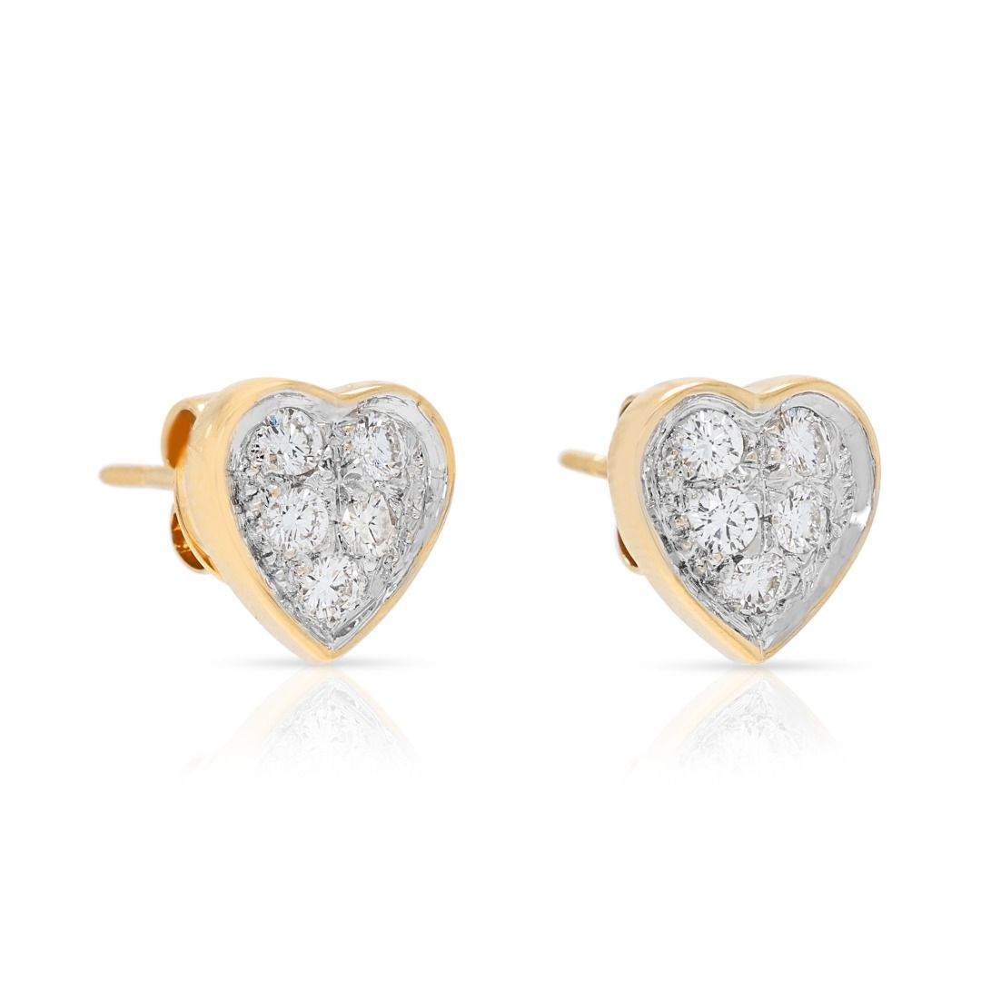 Romantische 0,25 ct natürliche Diamant-Rundschliff-Herzohrstecker aus 18K zweifarbigem Gold