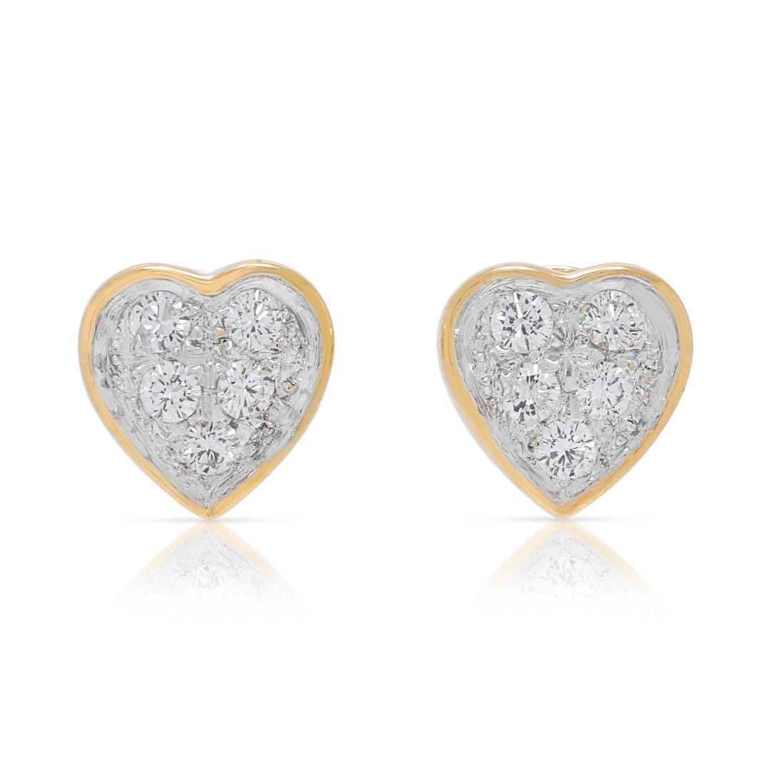 Romantische 0,25 ct natürliche Diamant-Rundschliff-Herzohrstecker aus 18K zweifarbigem Gold