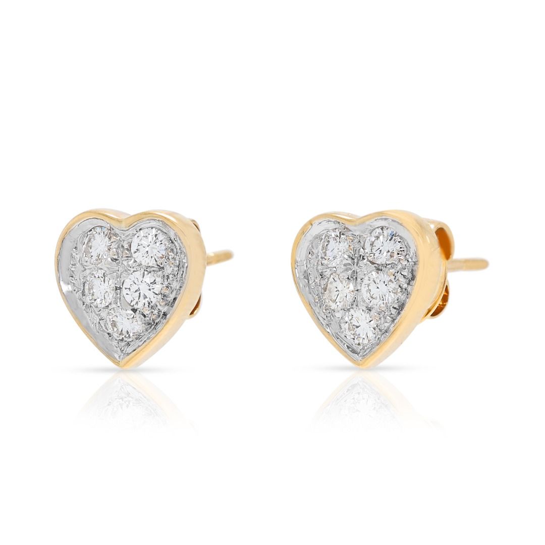 Romantische 0,25 ct natürliche Diamant-Rundschliff-Herzohrstecker aus 18K zweifarbigem Gold
