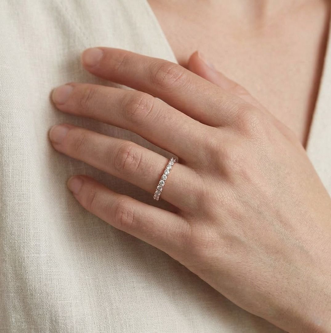 Romantic 0.35ct Natural Diamond Half-Eternity Ring in 18K Rose Gold