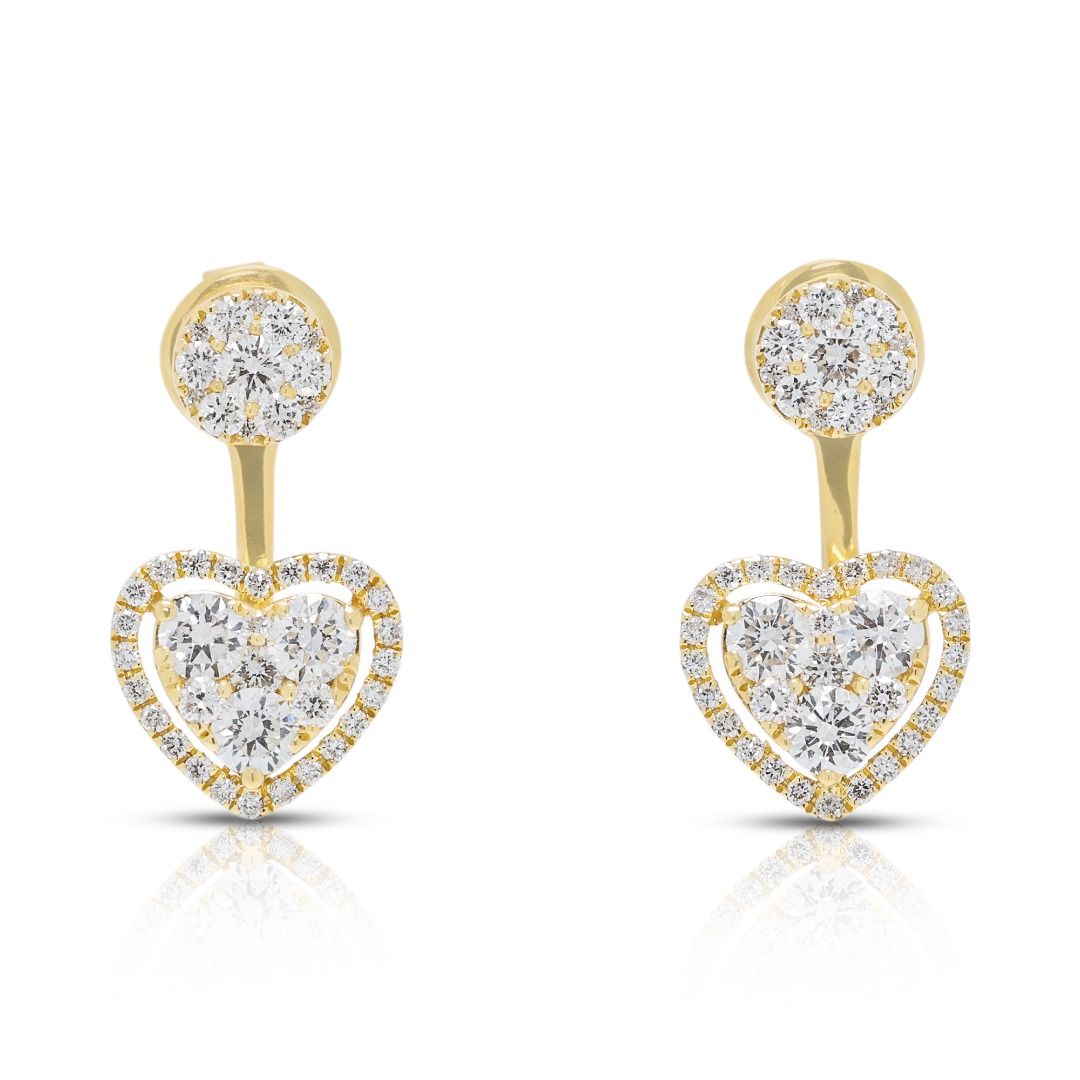 Romantische 0,99 Karat Diamant-Herzohrringe aus 18 Karat Gelbgold