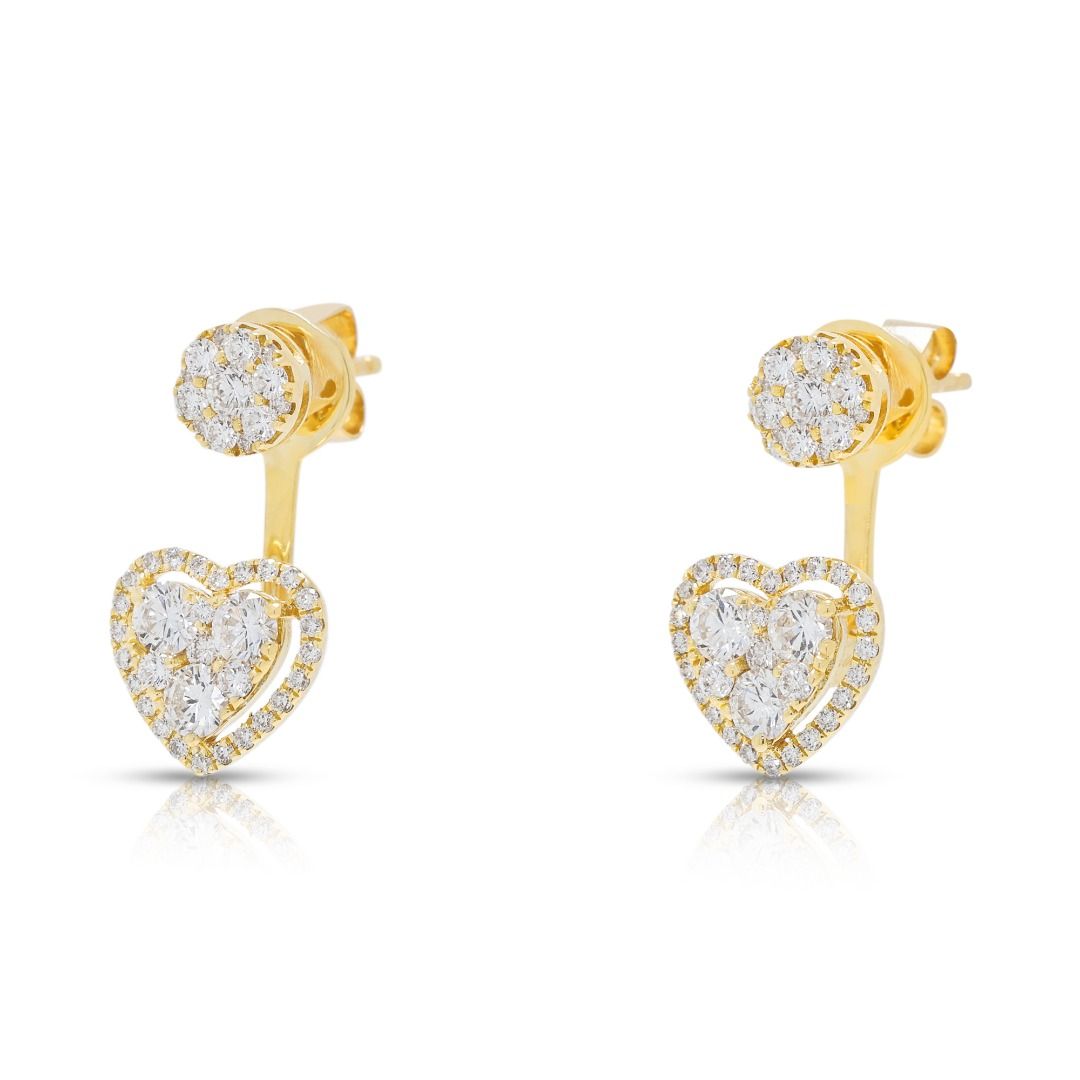 Romantische 0,99 Karat Diamant-Herzohrringe aus 18 Karat Gelbgold