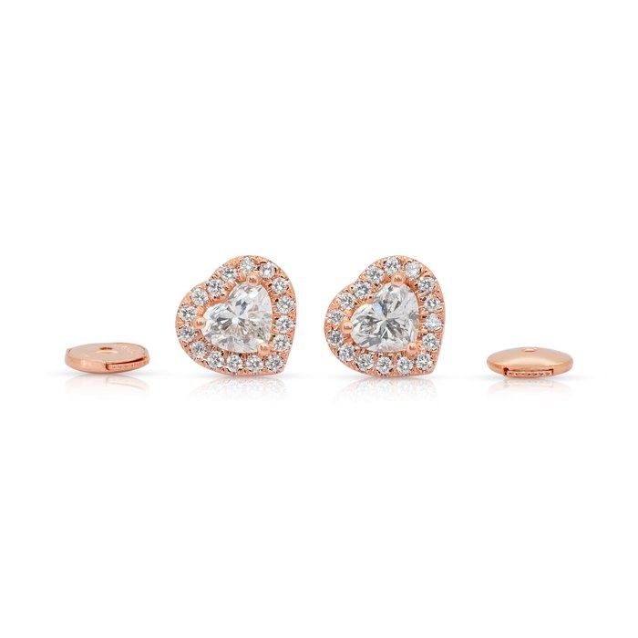Romantic 1.28ct Diamonds Halo Stud Earrings in 18k Rose Gold - IGI Certified