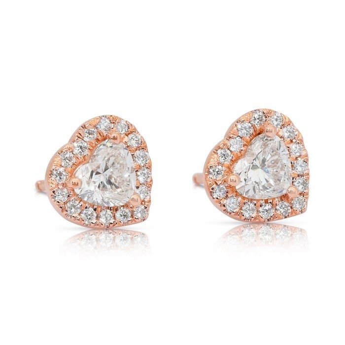 Romantic 1.28ct Diamonds Halo Stud Earrings in 18k Rose Gold - IGI Certified