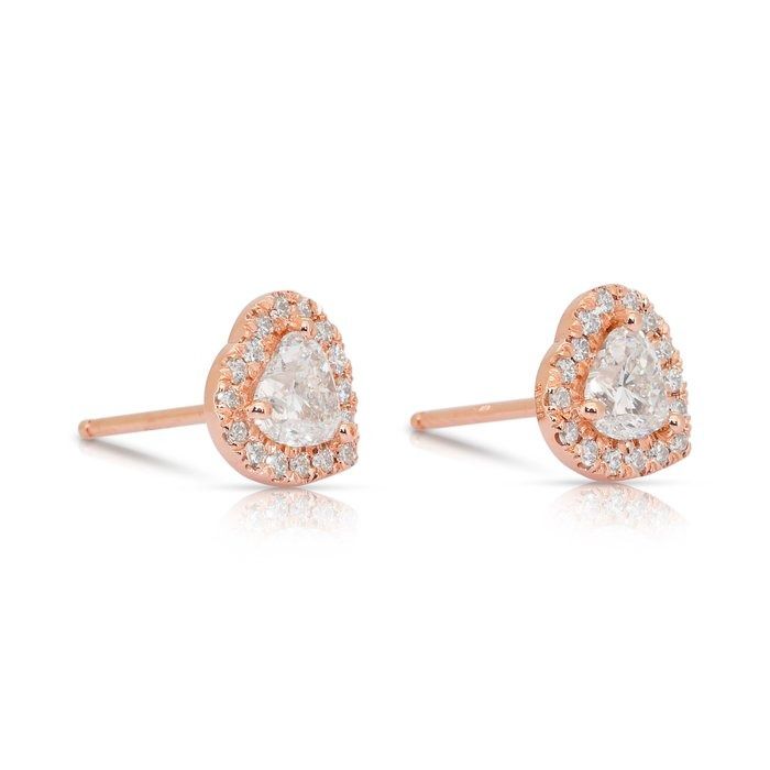 Romantic 1.28ct Diamonds Halo Stud Earrings in 18k Rose Gold - IGI Certified