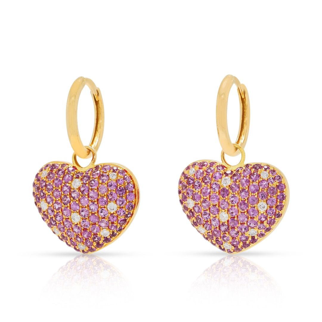 Romantic 1.54ct Pink Sapphire & Diamond Dangling Earrings in 18K Rose Gold