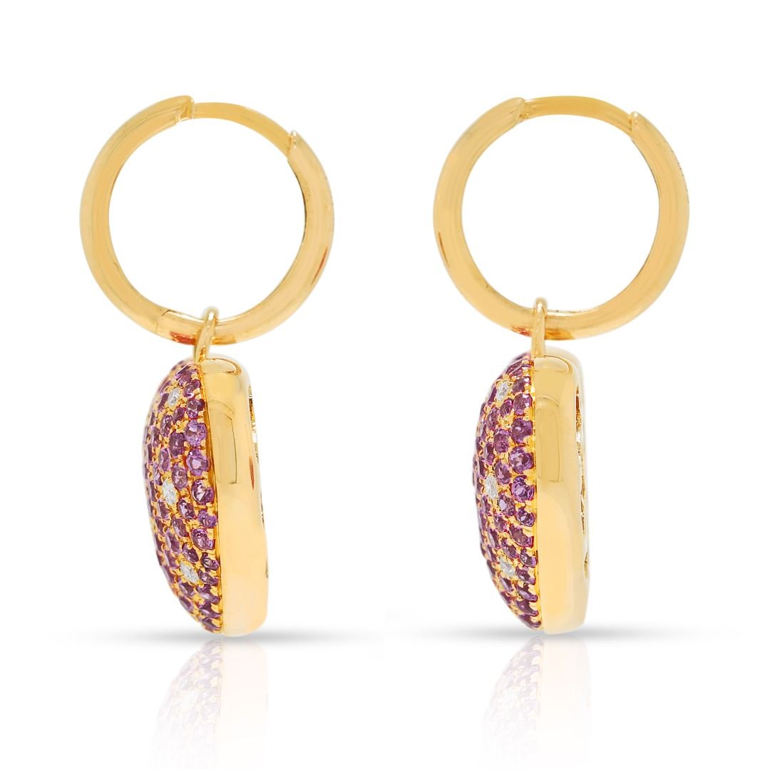 Romantic 1.54ct Pink Sapphire & Diamond Dangling Earrings in 18K Rose Gold