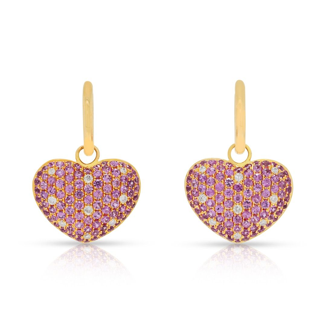 Romantic 1.54ct Pink Sapphire & Diamond Dangling Earrings in 18K Rose Gold