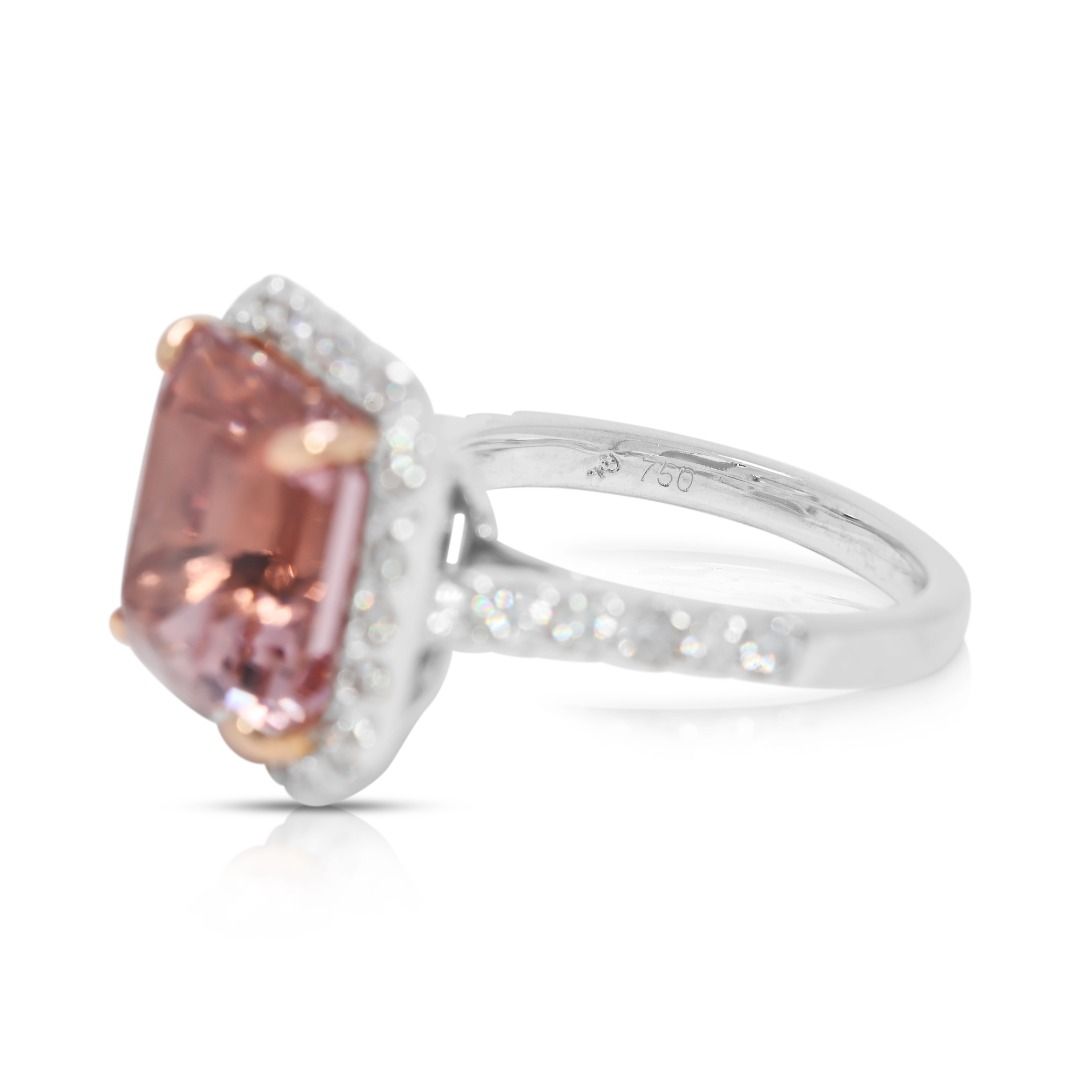 Romantic 9.48ct Morganite & Diamond Pave Halo Ring in 18K White Gold