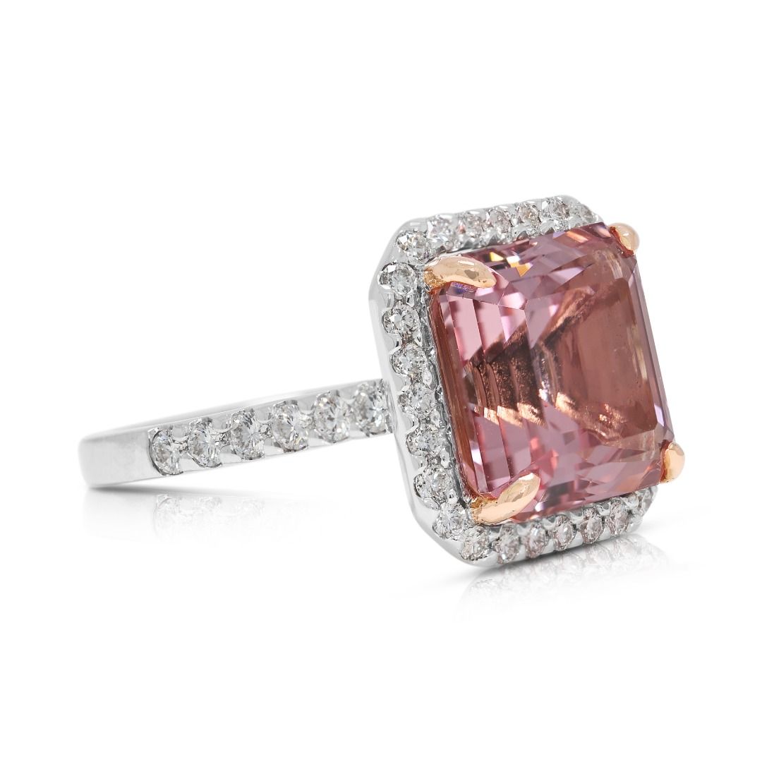 Romantic 9.48ct Morganite & Diamond Pave Halo Ring in 18K White Gold