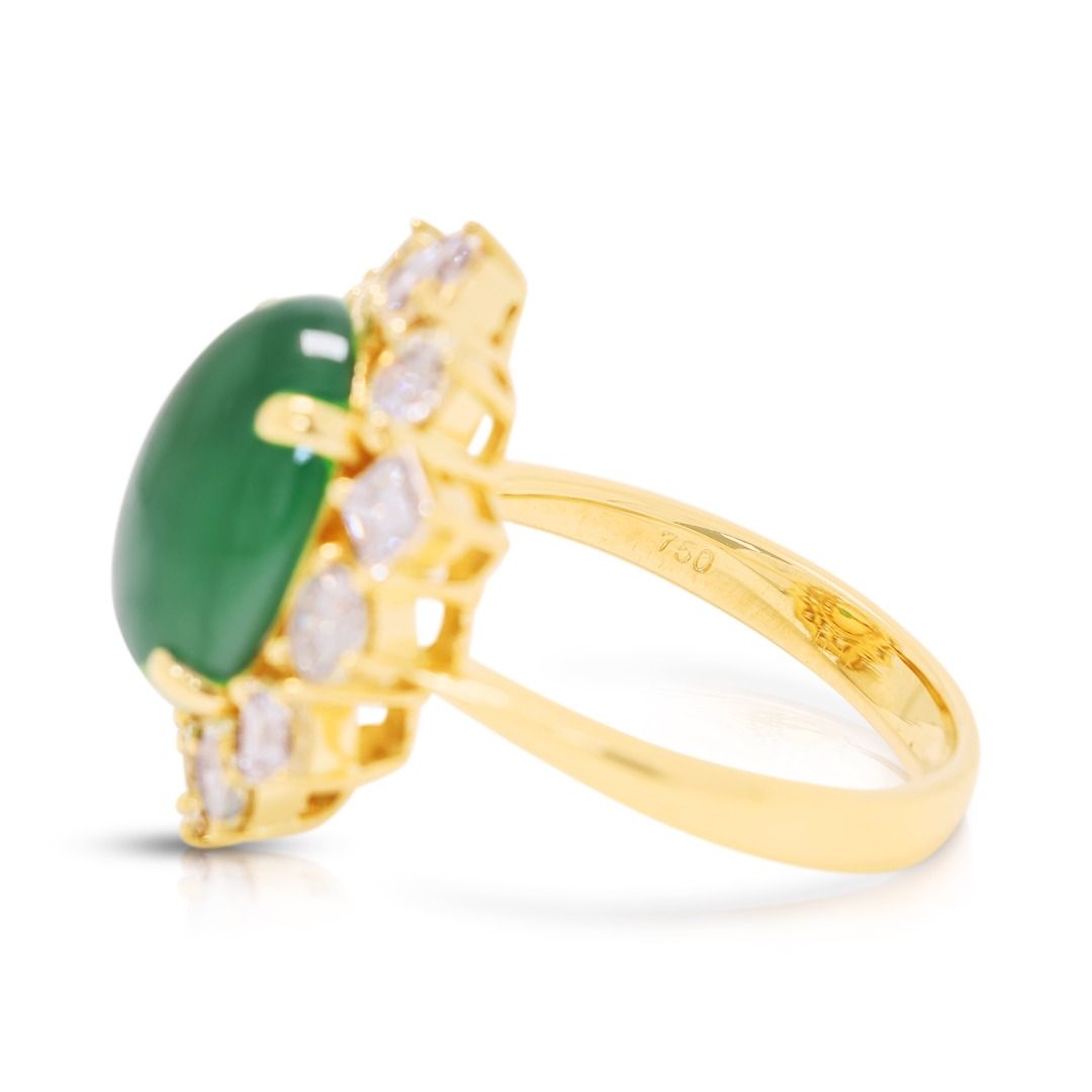 Royal 5.6ct Jadeite Jade & Diamond Ring in 18K Yellow Gold -NGI Certified