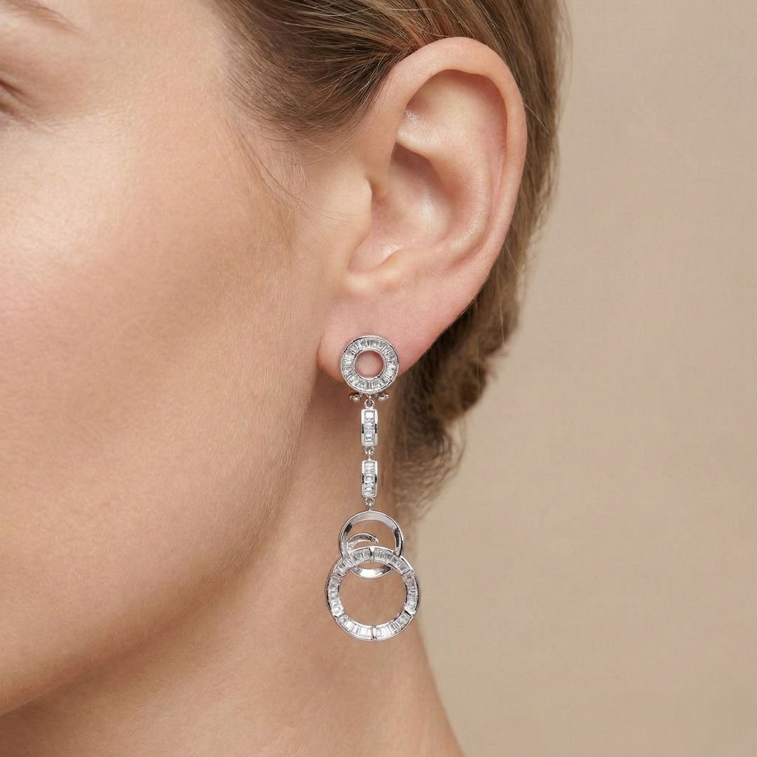 Sculpted 0.79ct Taper Diamond Drop Earrings in 18K White Gold (New-unworn)