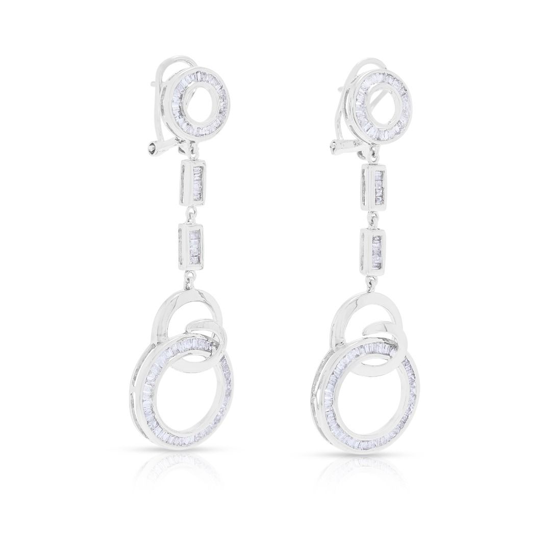 Sculpted 0.79ct Taper Diamond Drop Earrings in 18K White Gold (New-unworn)