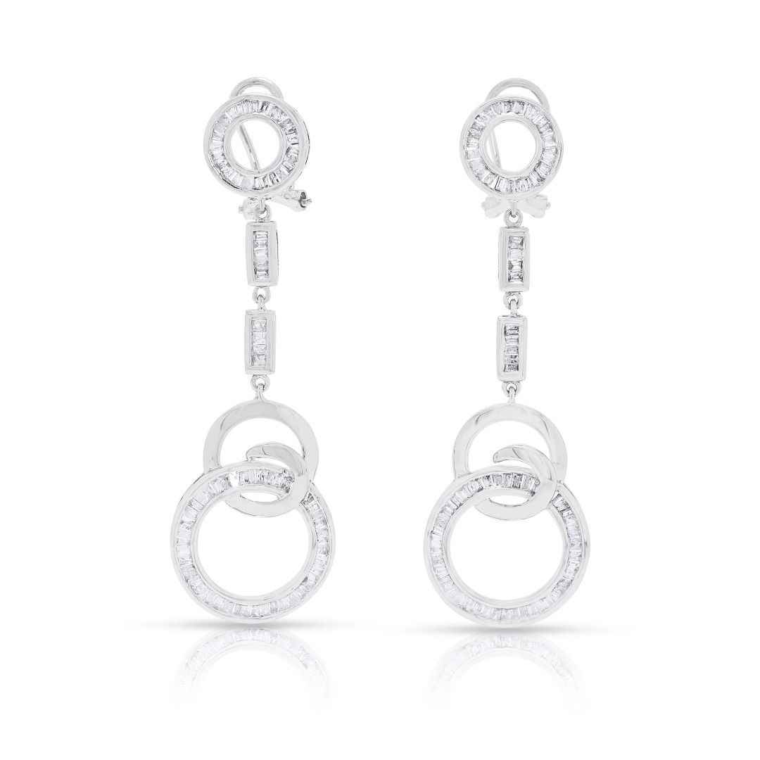 Sculpted 0.79ct Taper Diamond Drop Earrings in 18K White Gold (New-unworn)