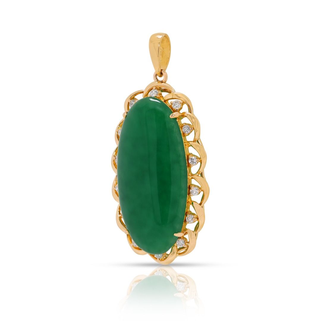 Serene Green Jade & 0.21ct Diamond Pendant in 20K Yellow Gold