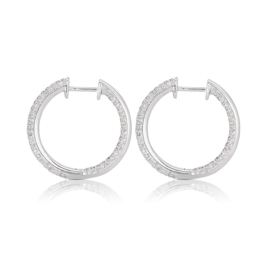 Exquisite 2 carat and 3 points Hoop Diamond Earrings set in 18K White Gold - AIG Certified