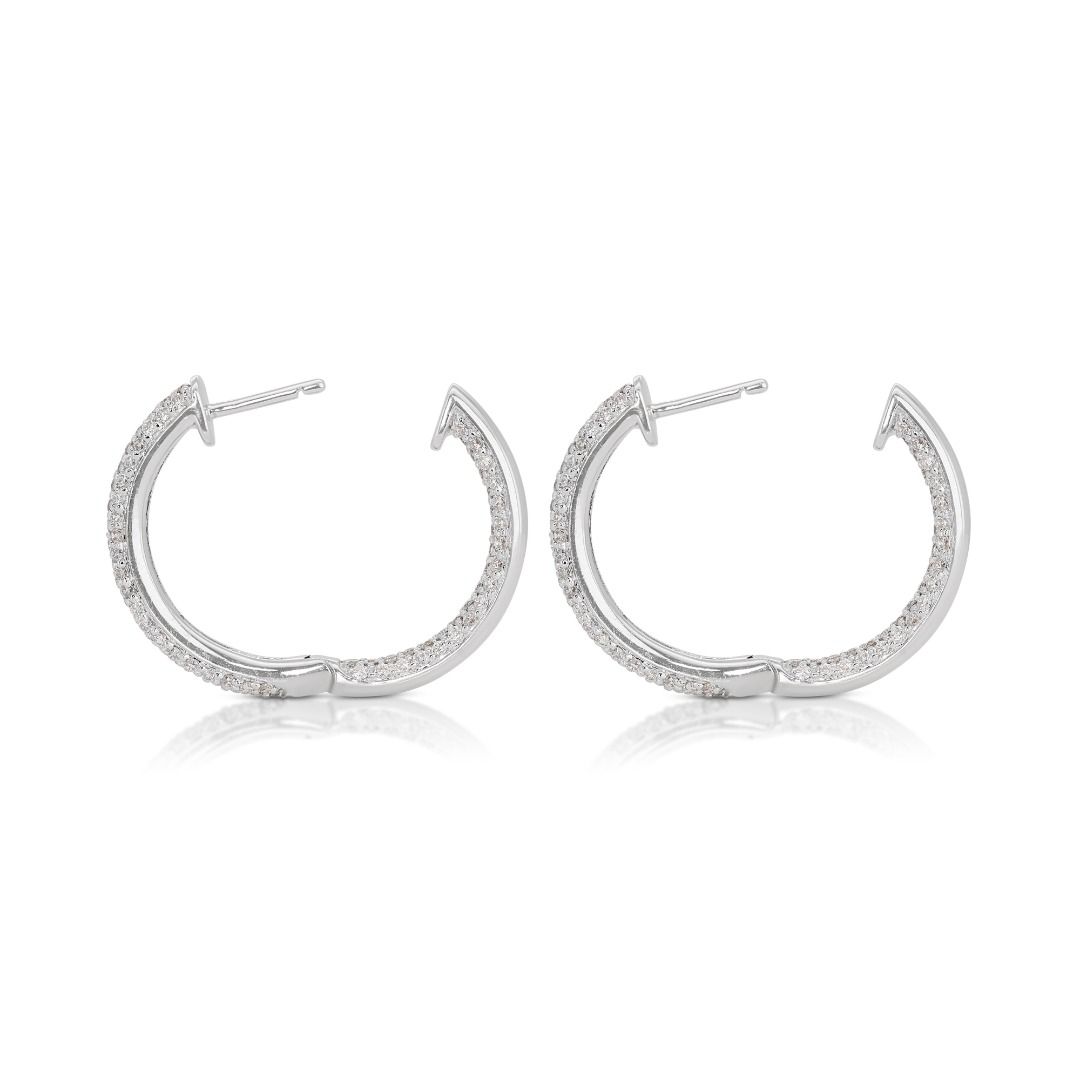 Exquisite 2 carat and 3 points Hoop Diamond Earrings set in 18K White Gold - AIG Certified
